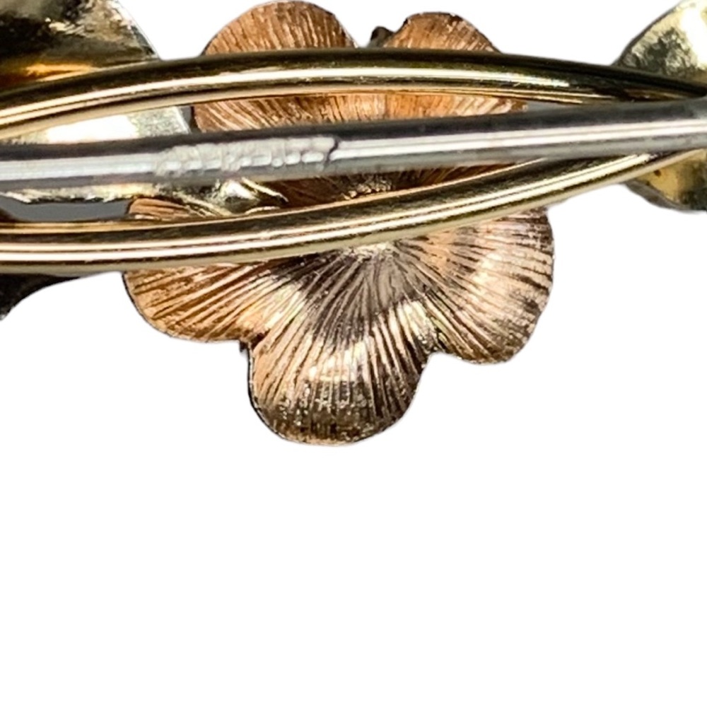 Krementz Signed 24K Pink & Yellow Gold Filled Rose Leaves Overly Brooch Pin - Picture 6 of 8
